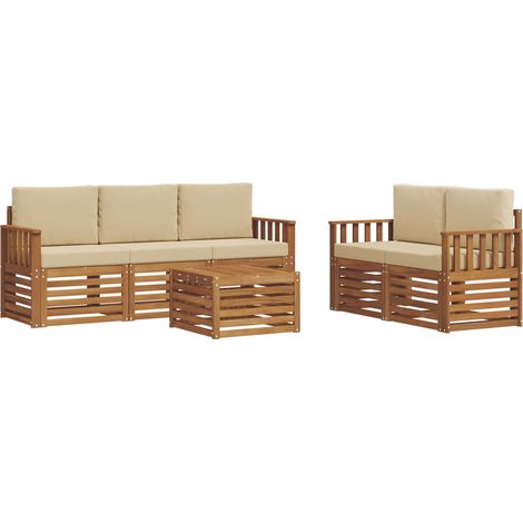Ensemble de canapés d'extérieur 6 pc Naturel et Beige vidaXL (1/5)