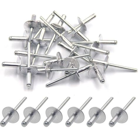 Lot de 50 rivets aveugles en aluminium avec grande bride 4,8 mm x 12 mm, lot de 50 (argent) (1/5)