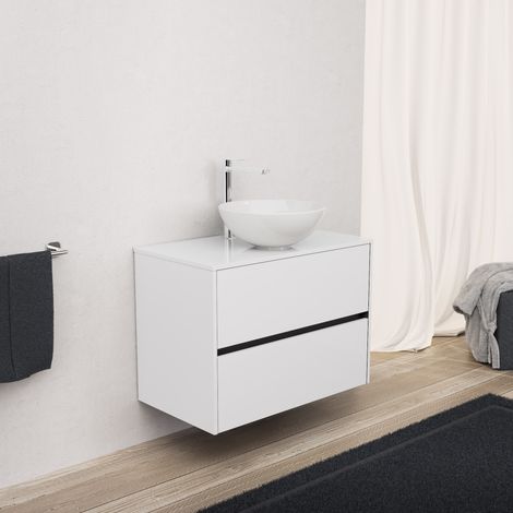 Inda - Badezimmerschrank 2 Schubladen L.80 mit Aufsatzwaschbecken / Glänzendes Weiß - Diamante (1/5)