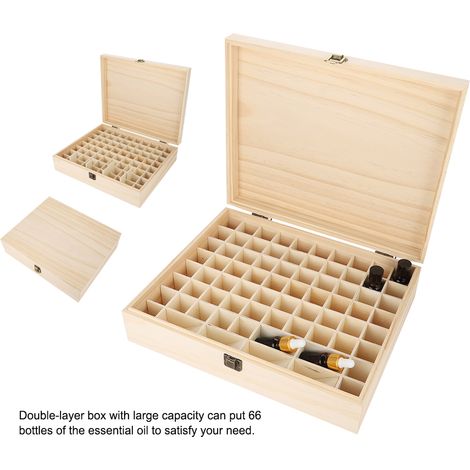 Boîte de rangement en bois naturel monocouche pour huiles essentielles, grand format, pouvant contenir 74 flacons. (1/5)