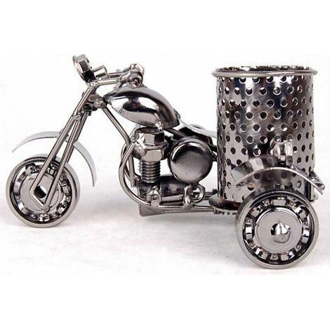 Accesorios creativos para el almacenamiento en la oficina: portalápices de metal negro con forma de motocicleta. Una idea de regalo original y única. (1/3)