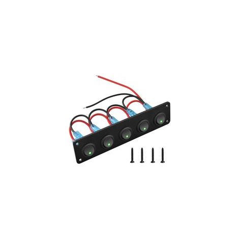 BRAVIX Interrupteur à Bascule, 12-24V 5 Gangs Commutateur de Panneau de Commande d'Interrupteur à Verte LED pour Voiture Bateau Marine