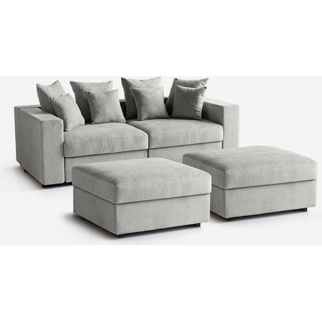 Divano modulare sfoderabile Made in Italy con pouf e cuscini Cortina F - Silver