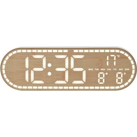 Orologio da parete digitale con illuminazione a LED, visualizzazione della temperatura e luminosità regolabile, ideale per l'uso domestico. (1/5)