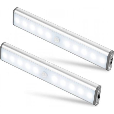 Lot de 2 Lampes 10 LED, Sans Fil, Rechargeable par USB, Aimanté, Détecteur de Mouvement, 2 Modes d’Éclairage, Portable. Lumière de Placard, Baladeuse de Secours, Veilleuse Enfant, Appoint (1/5)