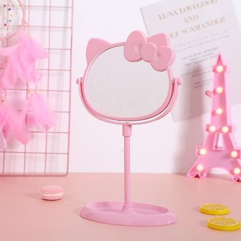 Miroir de maquillage en forme de chat, mignon et pratique, pour la salle de bain ou la chambre - Rose, cadeau d'anniversaire idéal pour les fans d'Hello Kitty (1/5)