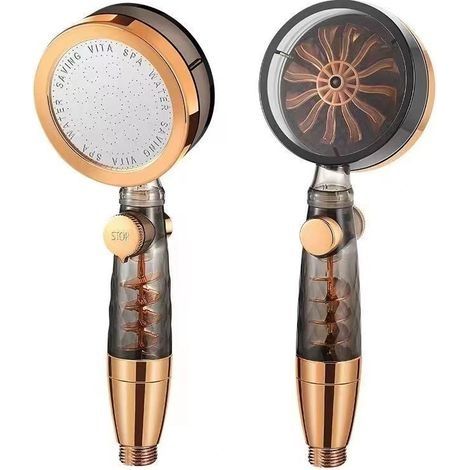 Pommeau de douche à trois positions, pomme de douche turbo avec bouton d'arrêt, doré (1/5)
