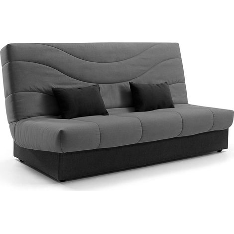 Home Heavenly® – Sofá cama clic-clac TEDGI, con arcón de almacenaje, estructura de madera y metal, colchón espuma D20  Color: Gris (1/5)