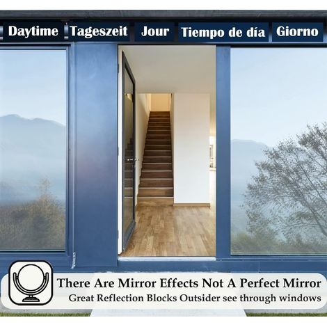 Entspiegelte Fensterfolie, Einweg-Spiegelfolie, hitzebeständig, UV-beständig, elektrostatisch, Sichtschutz, Spiegelfolie für Büro-, Wohn- und Ladenfenster, 50 × 200 cm, Silber (1/4)