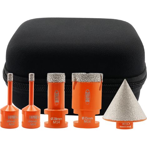 Foret Diamant Kit Trépan Carrelage - 5pcs (6/6/20/35mm+50mm Mèches Chanfreint) avec filetage M14 pour forage porcelaine, céramique,carrelage,granit,marbre, pierre (1/5)