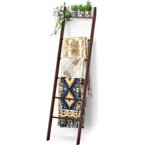 Échelle de couverture à 6 niveaux pour salon, couverture de couette, porte-serviettes décoratif rustique, étagère murale, étagère de rangement, décoration rustique pour chambre à coucher (1/5)