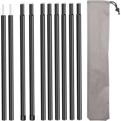 Lot de 2 barres de tente télescopiques - 2 m - Réglables - 19 mm - Noir - Pour tente, auvent, voile d'ombrage (43-200 cm) (1/5)