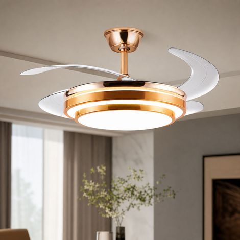 Ventilateur de plafond avec lumière LED, 108cm, moteur en cuivre silencieux, télécommande, variateur intensité et couleur, idéal salon