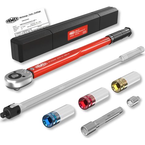 Clé dynamométrique 1/2 pouce 30–210 Nm 10914 – Signalisation audible et tactile – Inverseur de sens – Longueur 47 cm – Kit écrous de roue – Famex (1/5)