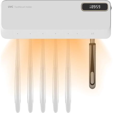 Soporte Para Cepillos De Dientes - Desinfección UV - Secado Con Aire Caliente - Montaje En Pared Sin Taladrar - 5 Posiciones + Soporte Para Rasuradora - 1 Unidad (1/5)