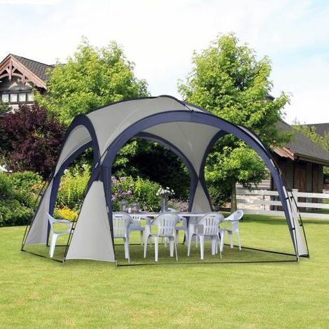 Campingtent Gartenzelt Festtent Partyzelt Sonnenschutz résistant aux intempéries Fibre de verre + Polyester Cremeweiß + Bleu 3,5 x 3,5 x 2,3 m (1/5)