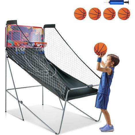 Gioco da basket arcade 185 x 108 x 205 cm con 8 tipi di gioco pieghevole acciaio nero e viola 200012241