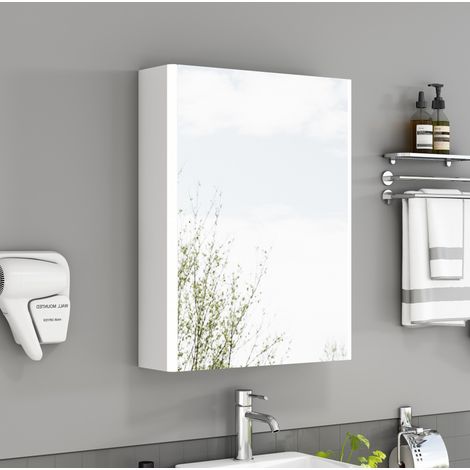 Armario de baño con espejo 50 cm, 1 puerta, LED laterales, enchufe francés, blanco DESVIAE (1/5)