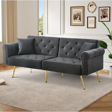 Canapé-lit 2 places 173 x 75 x 70 cm gris – dossier 3 positions, sans matelas (1/5)