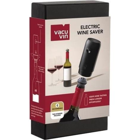 Pompe à vin - VACUVIN - Électrique - Avec 2 bouchons - Wine saver - Noir (1/3)