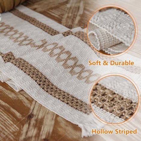 Tischläufer beige Leinen waschbar Vintage Makramee Tischläufer mit Quasten für Landhausstil Hochzeit Geburtstag festliche Anlässe Zuhause Küche x 30 (1/5)