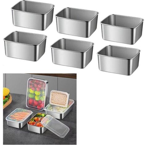 Boîte Conservation Inox - 13 x 10 x 5,5 cm - Pour Aliments - Lot de 6 (1/4)