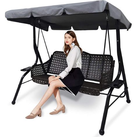 Toit de Rechange pour Balancelle de Jardin 3 Places (Gris,L),Universel Toile de Rechange pour Balancelle Jardin Exterieur,Imperméable Protection UV Housse de Rechange Toit de Balançoire (1/5)