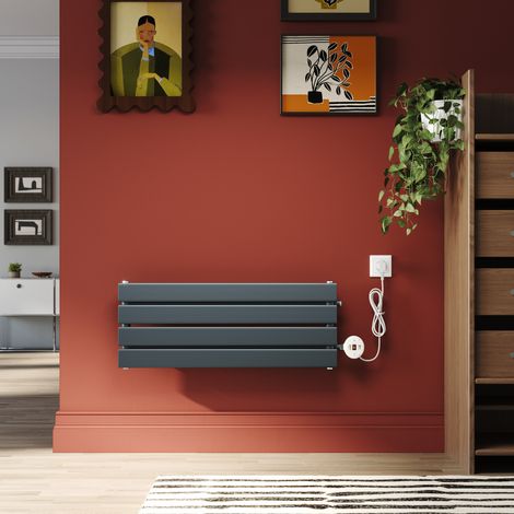 SONNI Radiateur électrique en acier Design horizontal/vertical Radiateur Anthracite avec thermostat réglable et télécommande 300×800mm 400W (1/5)