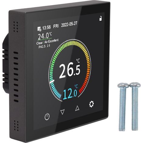 Termostato intelligente 480x480 TFT IPS, montabile a parete, con memorizzazione dati e connessione Wi-Fi sicura, ideale per interni ed uffici, spina europea 90-240V. (1/5)