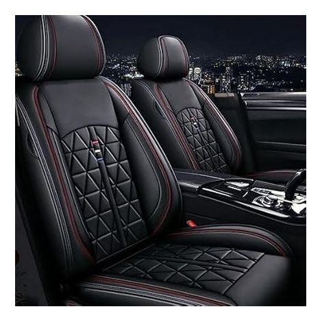 Housse de siège de voiture noire de style tendance en simili cuir résistant à l'usure et respirant, facile à nettoyer, écologique et inodore, housses de siège auto deux pièces (1/5)