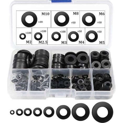 Rondelle Nylon Entretoise Plastique M2 M2.5 M3 M4 M5 M6 M8 M10 Ronde de Rondelle Plate 520 Pièces(Noir)