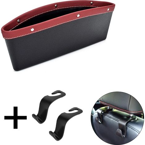 (Rouge avec 2 crochets) Organisateur d'espace pour siège auto, rangement pour console centrale, poche de rangement, accessoire universel pour l'intérieur de la voiture (femme) (1/5)