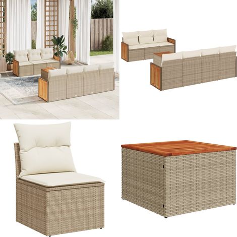 8-tlg. Garten-Sofagarnitur mit Kissen Beige Poly Rattan - Gartensortiment - Gartenmöbelset - Rattan Möbel - Outdoor Lounge - Gartenlounge - Home & Living (1/5)