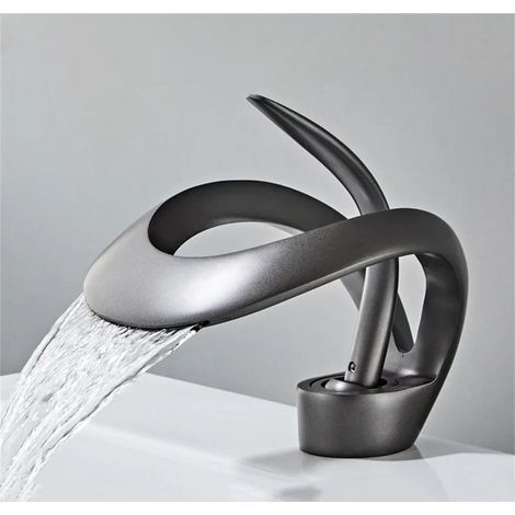 Robinet De Lavabo De Salle De Bains Doré, Robinet De Salle De Bains Noir, Robinet Mitigeur D'évier Créatif En Laiton, Robinet De Lavabo À Cascade Chaude Et Froide (1/5)