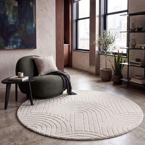 Paco Home Teppich Wohnzimmer Hochflor Weich Uni Skandinavisch Boho Motiv Regenbogen Creme 160 cm Rund