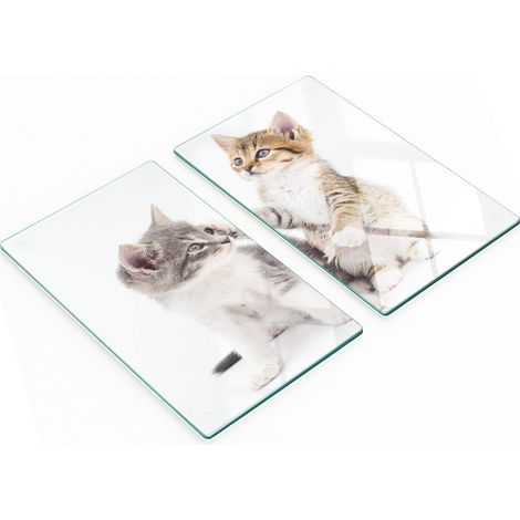 Tablas de servir de cristal para cocina con dibujos de dos gatitos, 2x30x52 cm.
