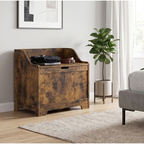 Cassapanca contenitore 56,5x38x56 cm con cerniera di sicurezza, apertura a U, MDF rustico per salone (1/5)
