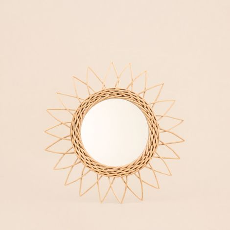 Miroir en rotin forme soleil rond 30cm
