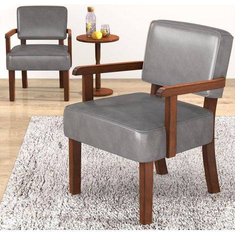 Lounge-Sessel Set 2+1, Ledersessel mit Tisch, grau, 63x66x83 cm (1/5)