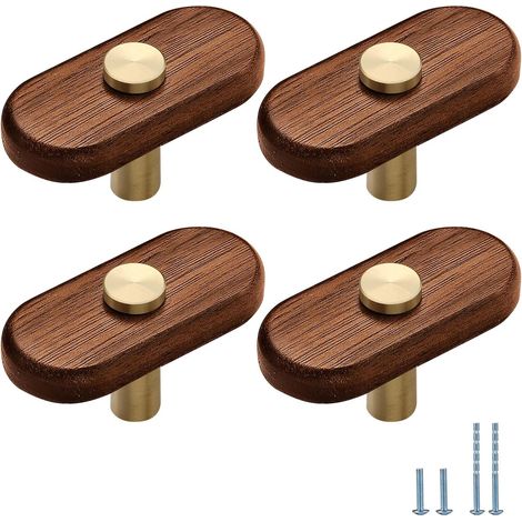 Poignée en bois monobloc avec alliage de zinc pour tiroir de meuble de cuisine ou porte de placard (55 mm / 2,17 po) – Lot de4 (1/4)