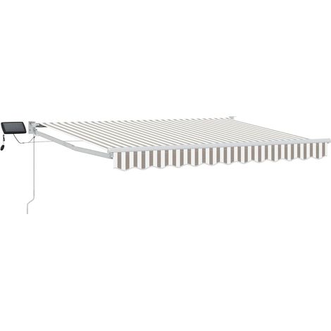 Manual Retractable Awning with LEDs Light Grey and White vidaXL