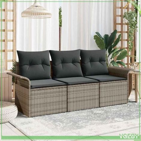 Ensemble de canapé de jardin - FAFEICY - Modulaire - Gris - Cadre acier poly rotin - Rangement étanche (1/5)