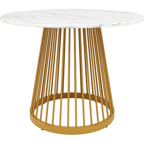 Runder Esstisch 80 x 80 x 76 cm aus MDF mit goldfarbenen Metallbeinen (1/5)