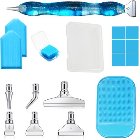 Kit 18 pièces Accessoires peinture diamant, Stylo ergonomique, Pointes métal, Plateaux rangement, Loisirs créatifs 5D (1/5)