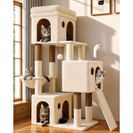 F52B Arbre a Chat 3 Niches 40CM Rampe en Sisal pour 3 Chat Chaton (1/5)
