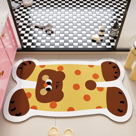 Paillasson de salle de bain, tapis de sol antidérapant dopaminergique à motif animal de dessin animé, tapis de toilette absorbant, 40 × 60 cm (1/5)