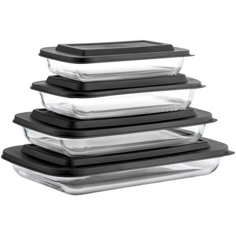 Set mit 8 Glas-Auflaufformen mit Deckel (schwarz) Große Glas-Auflaufformen mit Deckel (1/4)