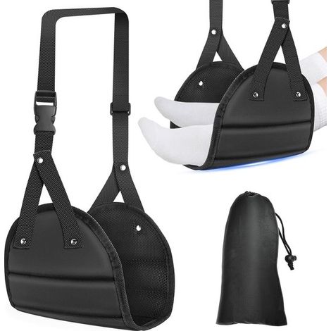 Reposapiés portátil para avión, Correa ajustable y extensible, oficina, viajes en avión, viajes por carretera, trabajo y para dormir, Color negro (1/5)