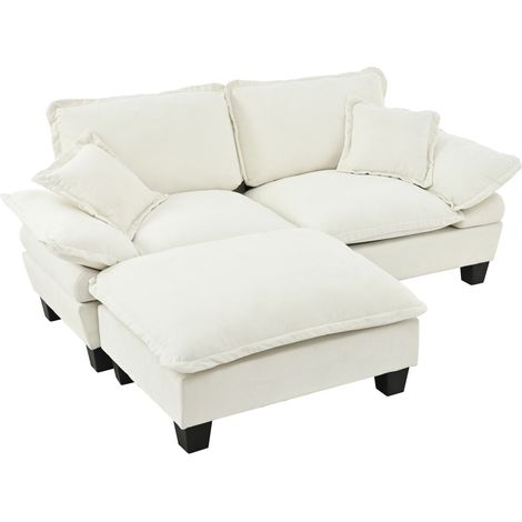 Sofá esquinero modular beige de chenilla con otomana móvil y 2 cojines (1/5)