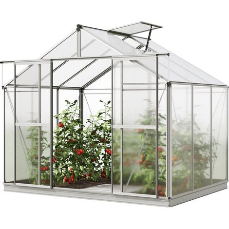 GFP Gewächshaus Orchidee 3 Alu-Rahmen 256 x 192 cm Polycarbonat Platten - mit Fundamentrahmen & automatischem Fensteröffner